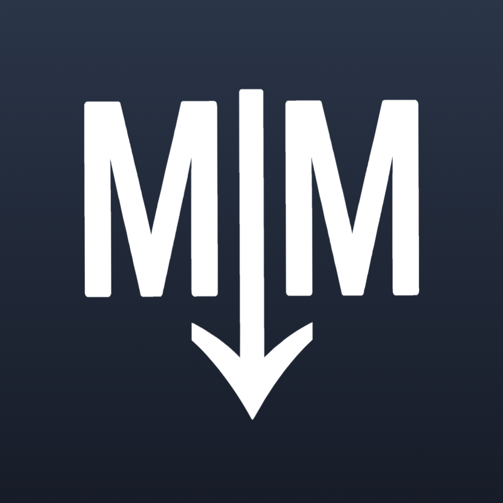 MacroMark app icon — the letters M and M flanking a downward arrow on a dark navy tile
