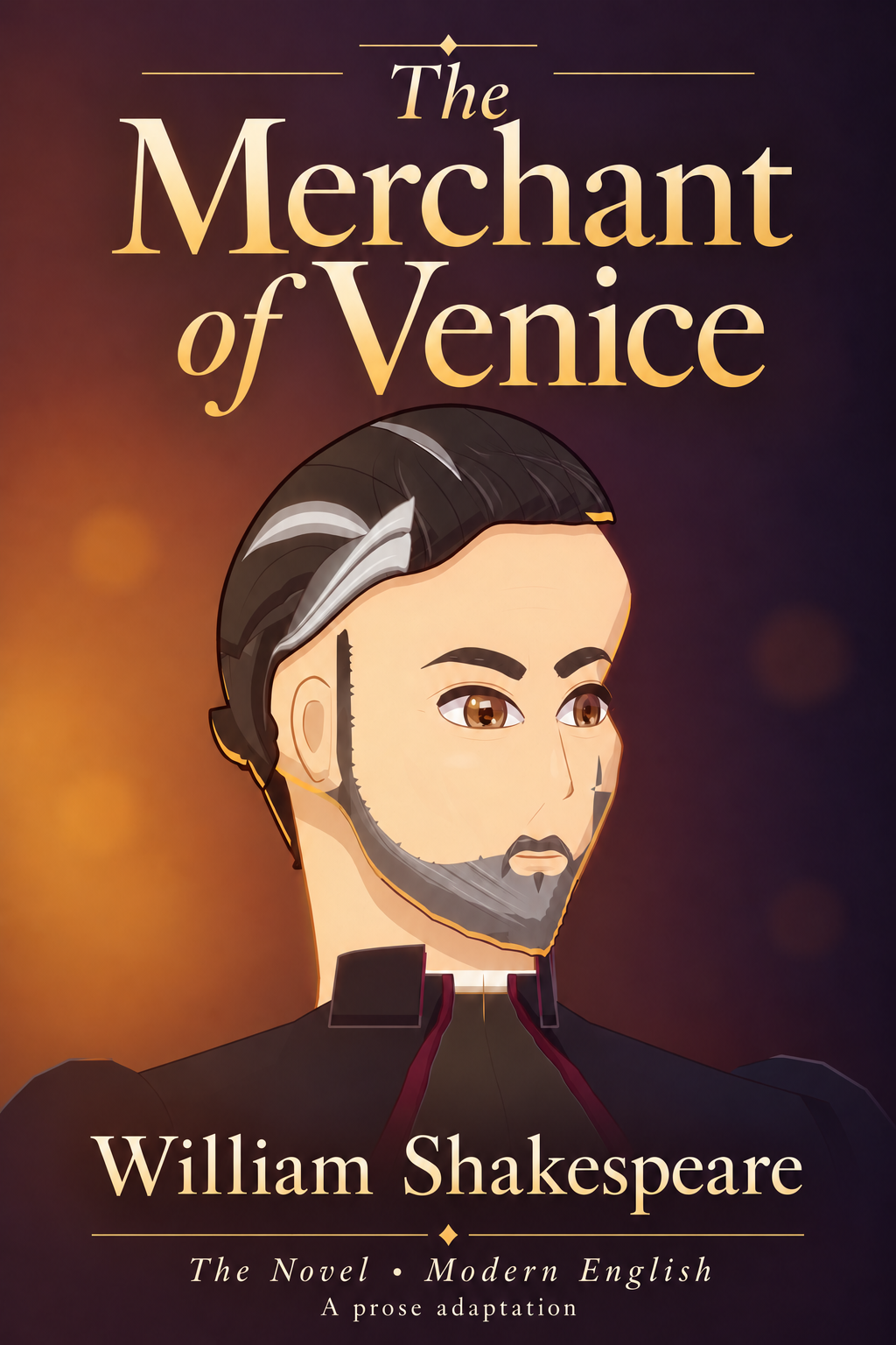 The Merchant of Venice, modern-English novel: Shylock portrait cover